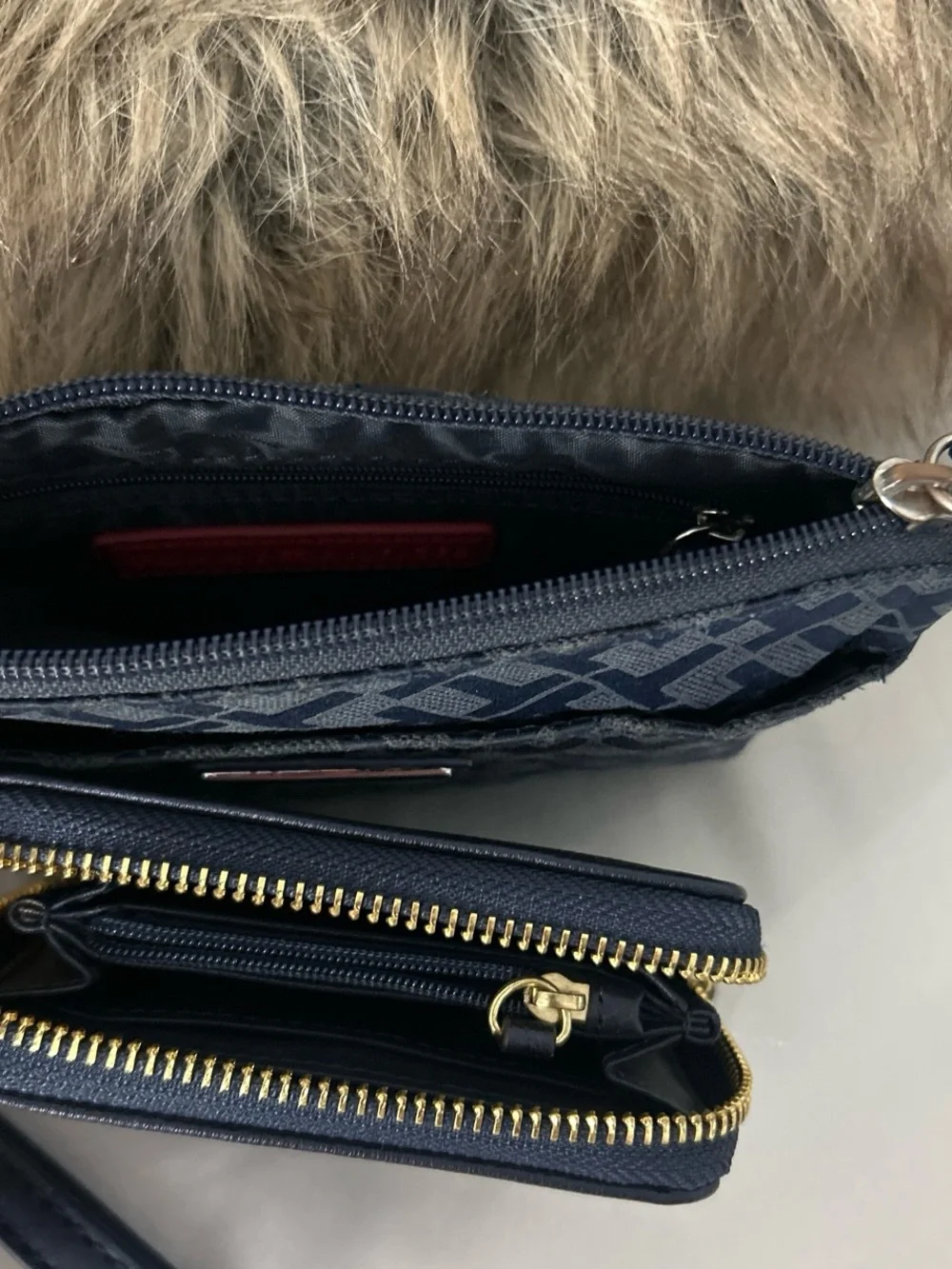 Tommy Hilfiger Navy Monogram Wristlet with Wallet Set